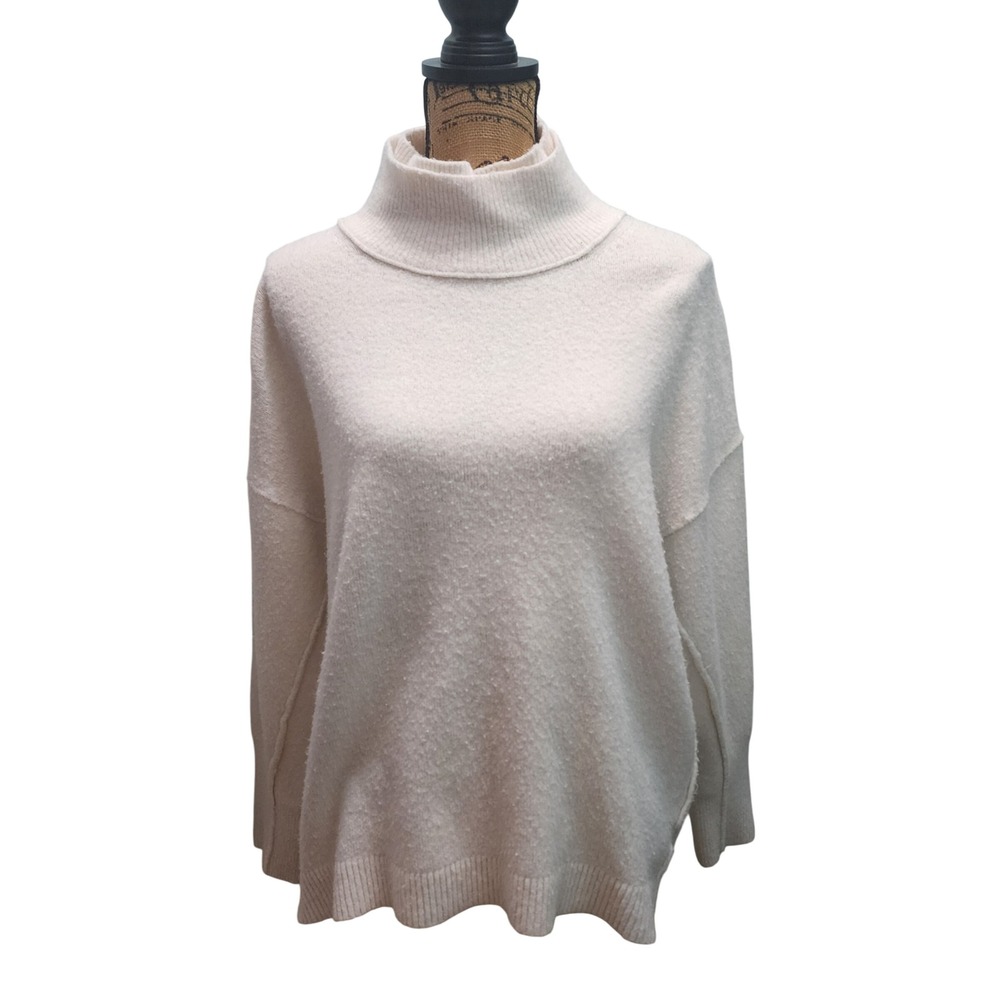 Free People Women's Ivory Funnel Neck Long Sleeve Knit Sweater‎ Pullover